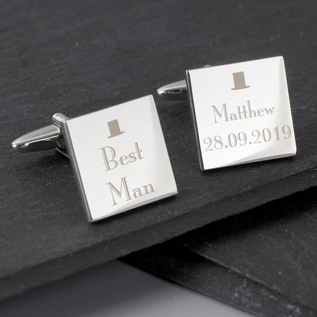 Personalised Best Man Square Cufflinks Default Title - Cufflinks & Tie Slides at Gift Moments