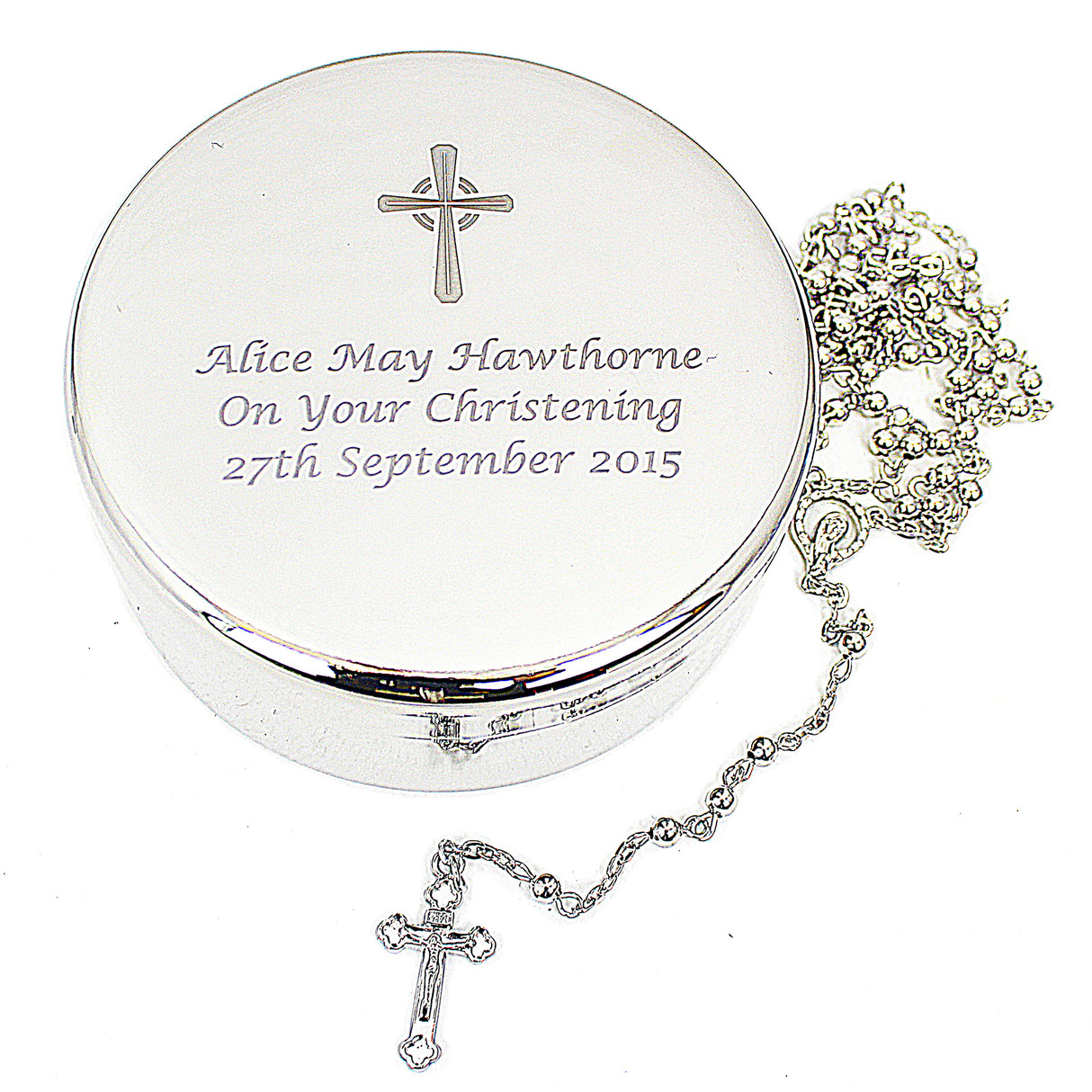 Personalised Rosary Beads and Cross Round Trinket Box - Trinket Boxes at Gift Moments