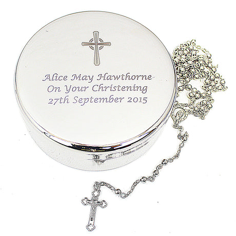 Personalised Rosary Beads and Cross Round Trinket Box - Trinket Boxes at Gift Moments