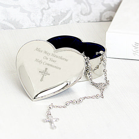 Personalised Rosary Beads and Cross Heart Trinket Box - Trinket Boxes at Gift Moments