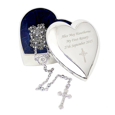 Personalised Rosary Beads and Cross Heart Trinket Box - Trinket Boxes at Gift Moments