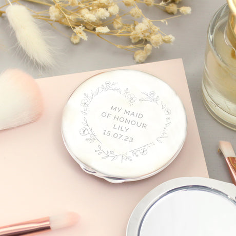 Personalised Floral Heart Compact Mirror - Compact Mirrors at Gift Moments