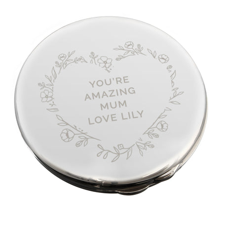 Personalised Floral Heart Compact Mirror - Compact Mirrors at Gift Moments