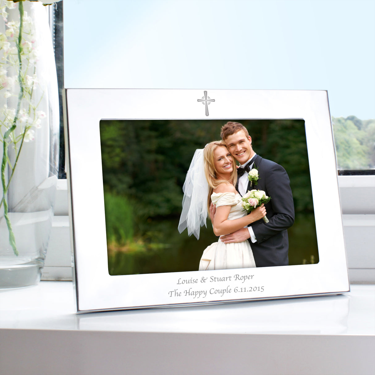 Personalised Silver 5x7 Landscape Cross Photo Frame Default Title - Photo Frames at Gift Moments