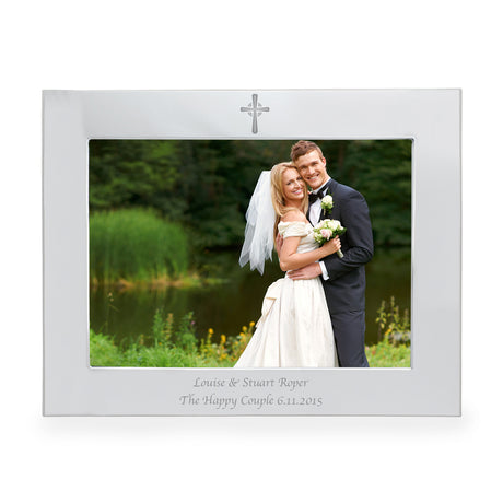 Personalised Silver 5x7 Landscape Cross Photo Frame - Photo Frames at Gift Moments