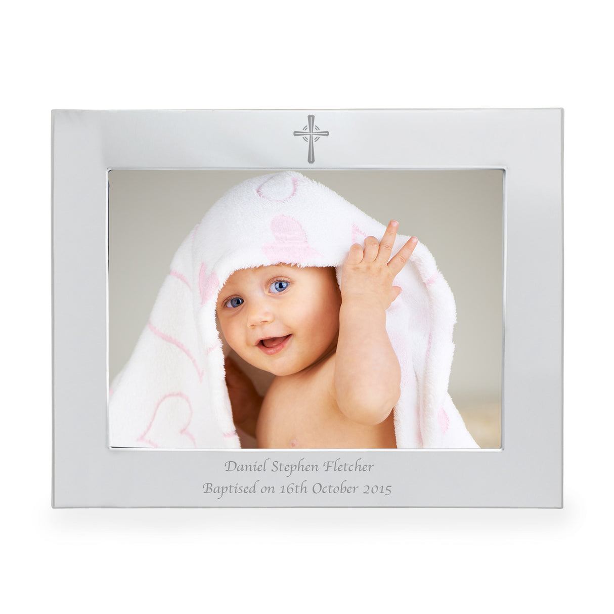 Personalised Silver 5x7 Landscape Cross Photo Frame - Photo Frames at Gift Moments