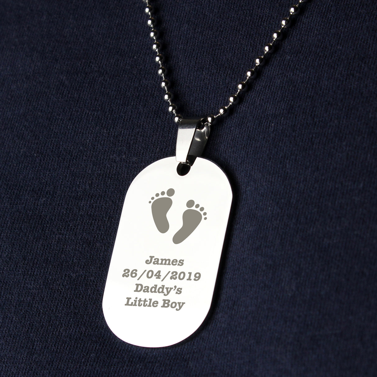 Personalised Footprints Stainless Steel Dog Tag Necklace: 3 - Necklaces By Gift Moments