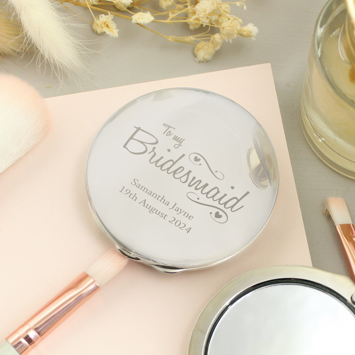 Personalised Bridesmaid Compact Mirror with Pouch: 1 - Compact Mirrors By Gift Moments