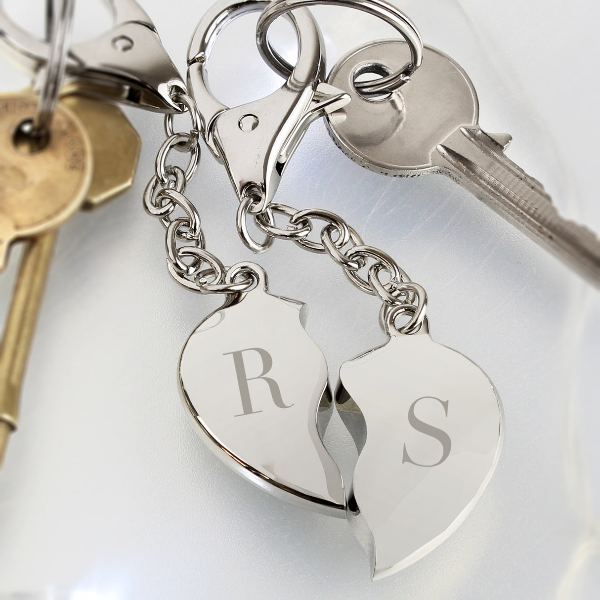 Personalised Initials Two Hearts Keyring Default Title - Keyrings at Gift Moments