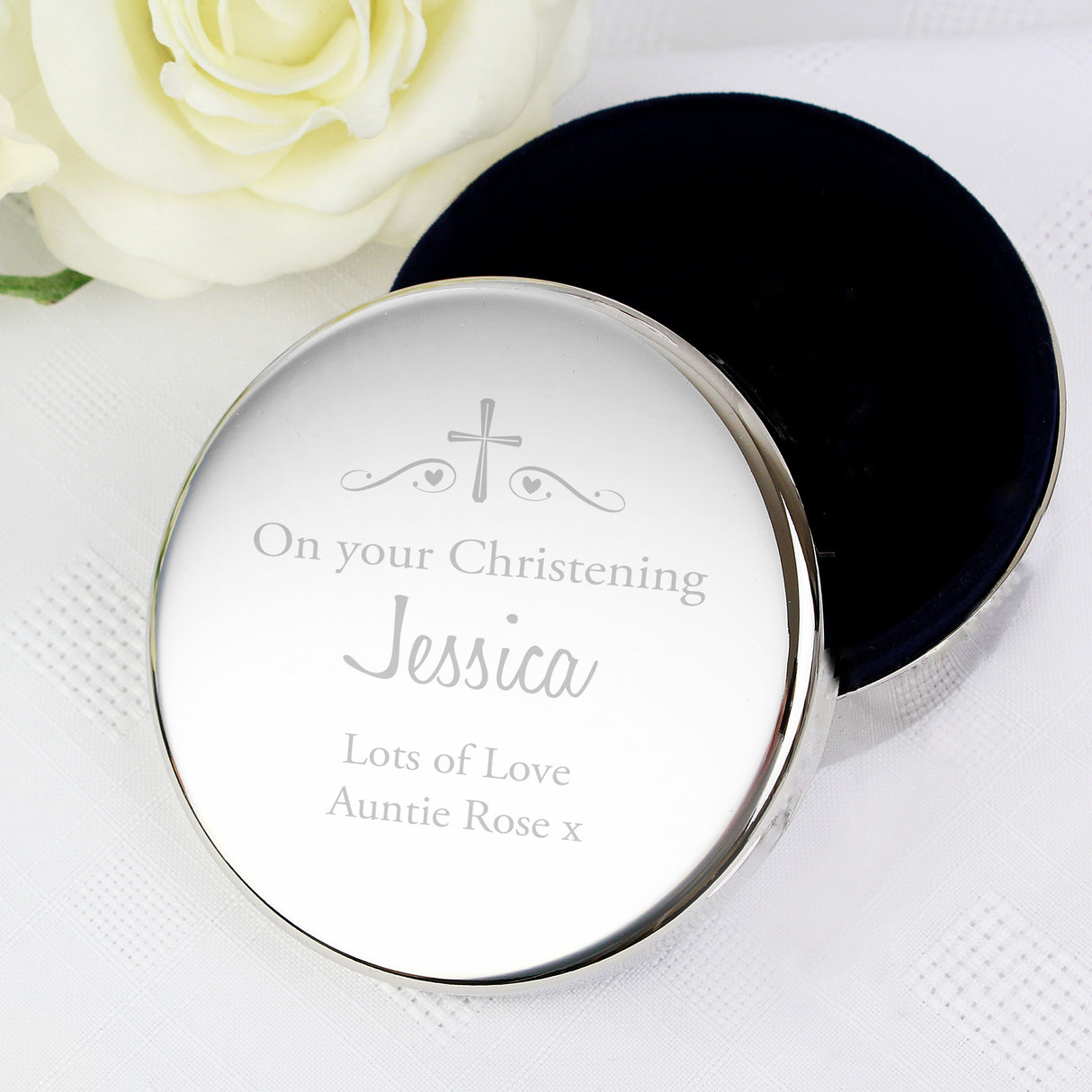 Personalised Religious Swirls & Hearts Round Trinket Box Default Title - Trinket Boxes at Gift Moments