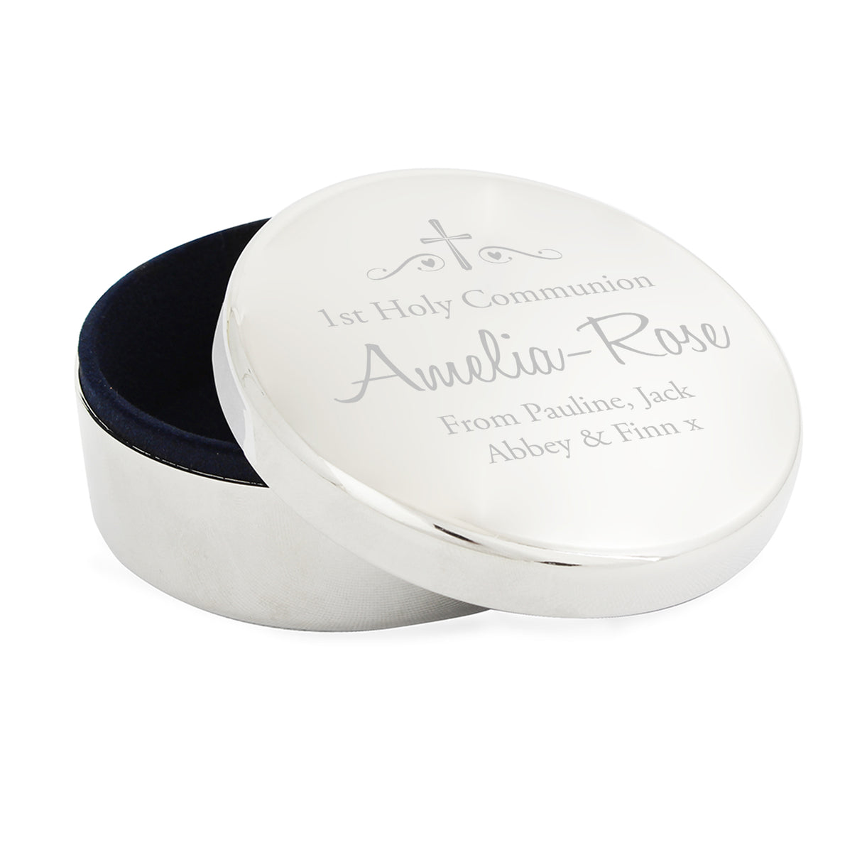 Personalised Religious Swirls & Hearts Round Trinket Box - Trinket Boxes at Gift Moments