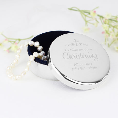 Personalised Religious Swirls & Hearts Round Trinket Box - Trinket Boxes at Gift Moments