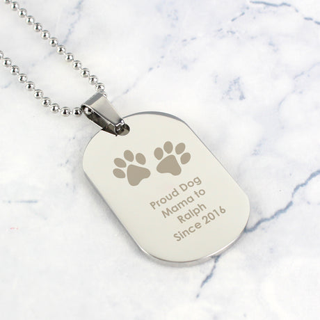 Personalised Paw Prints Stainless Steel Dog Tag Necklace - Jewellery at Gift Moments