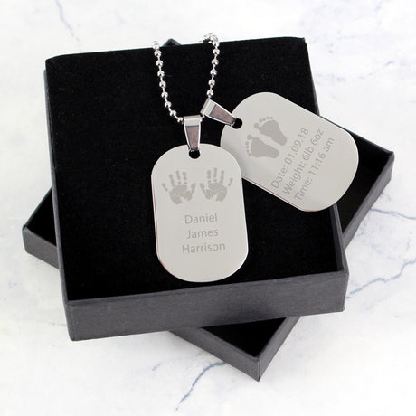 Personalised New Baby Stainless Steel Double Dog Tag Necklace Default Title - Jewellery at Gift Moments