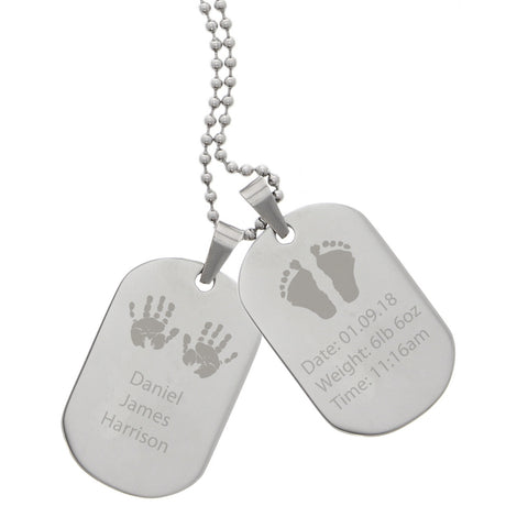 Personalised New Baby Stainless Steel Double Dog Tag Necklace - Jewellery at Gift Moments