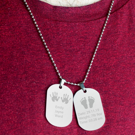 Personalised New Baby Stainless Steel Double Dog Tag Necklace - Jewellery at Gift Moments