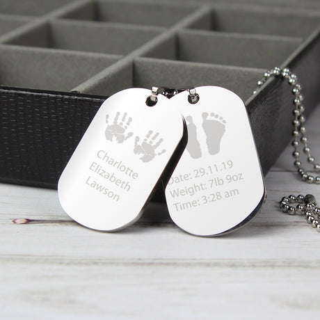 Personalised New Baby Stainless Steel Double Dog Tag Necklace - Jewellery at Gift Moments