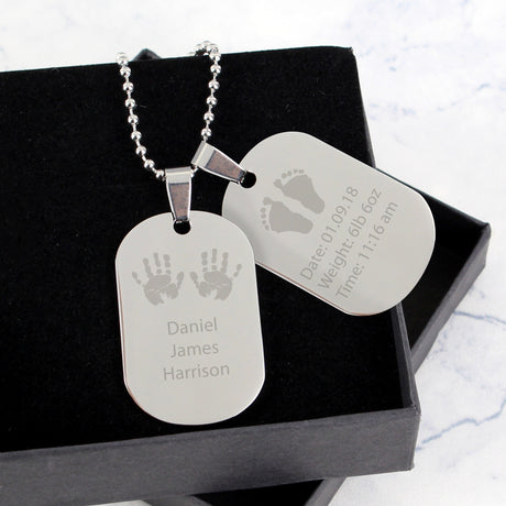 Personalised New Baby Stainless Steel Double Dog Tag Necklace - Jewellery at Gift Moments