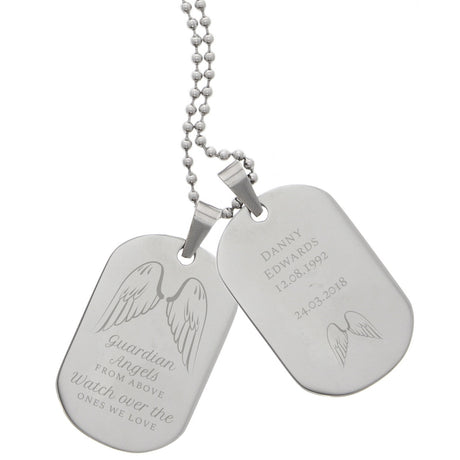 Personalised Guardian Angel Stainless Steel Double Dog Tag Necklace - Jewellery at Gift Moments