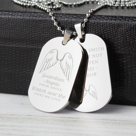 Personalised Guardian Angel Stainless Steel Double Dog Tag Necklace - Jewellery at Gift Moments