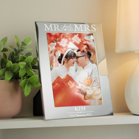 Personalised Mr & Mrs Silver Photo Frame 5x7: 5 - Photo Frames By Gift Moments