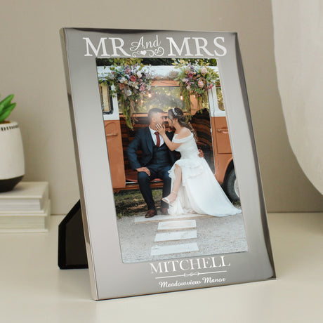 Personalised Mr & Mrs Silver Photo Frame 5x7: 1 - Photo Frames By Gift Moments