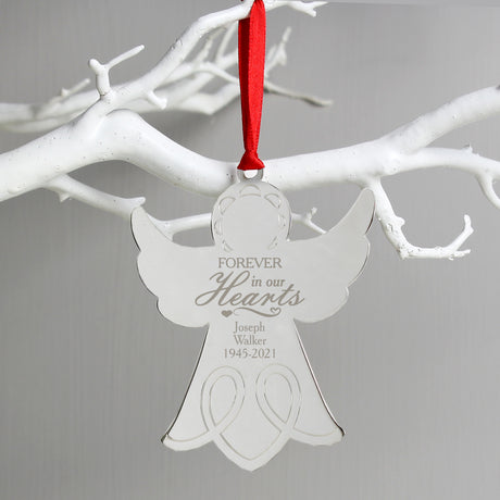 Personalised In Our Hearts Angel Metal Decoration - Christmas Decorations at Gift Moments