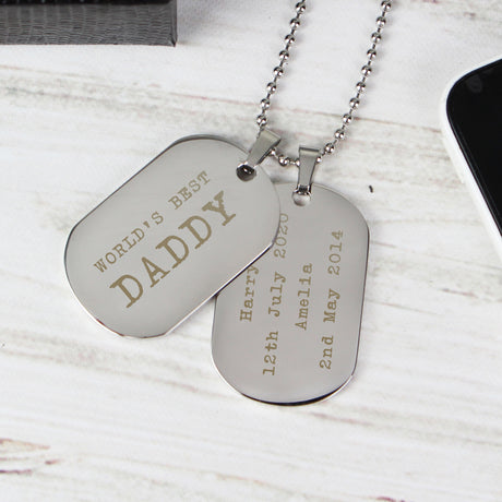 Personalised Free Text Steel Double Dog Tag Necklace Default Title - Jewellery at Gift Moments