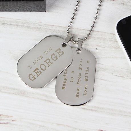 Personalised Free Text Steel Double Dog Tag Necklace - Jewellery at Gift Moments