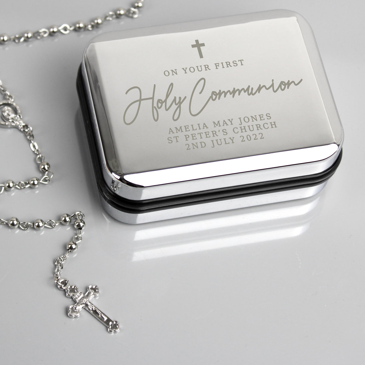 Personalised First Holy Communion Rosary Beads and Cross Trinket Box Default Title - Jewellery at Gift Moments