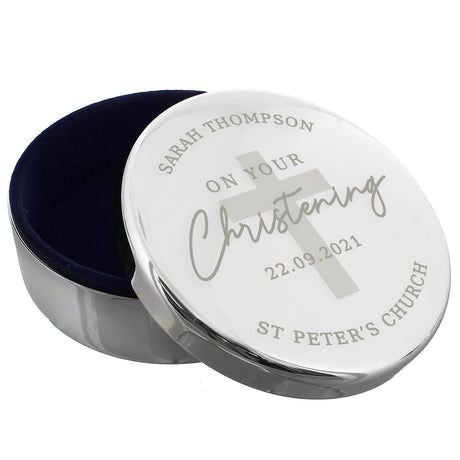 Personalised Christening Round Trinket Box - Trinket Boxes at Gift Moments