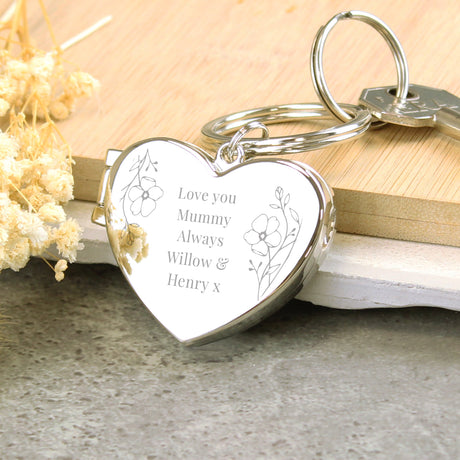 Personalised Floral Heart Photo Frame Keyring - Keyrings at Gift Moments