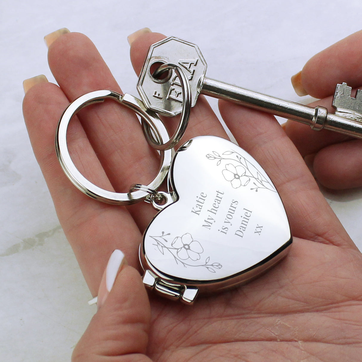 Personalised Floral Heart Photo Frame Keyring - Keyrings at Gift Moments