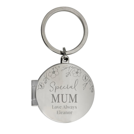 Personalised Floral Round Photo Frame Keyring - Keyrings at Gift Moments