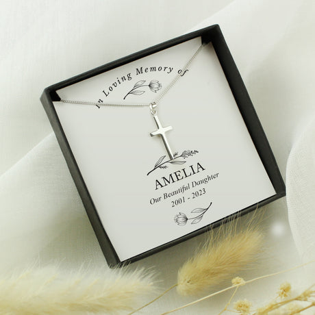 Personalised In Loving Memory Cross Sentiment Necklace and Box - Jewellery at Gift Moments