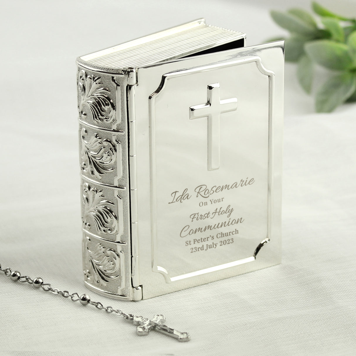 Personalised First Holy Communion Bible Trinket Box with Rosary Beads Default Title - Trinket Boxes at Gift Moments