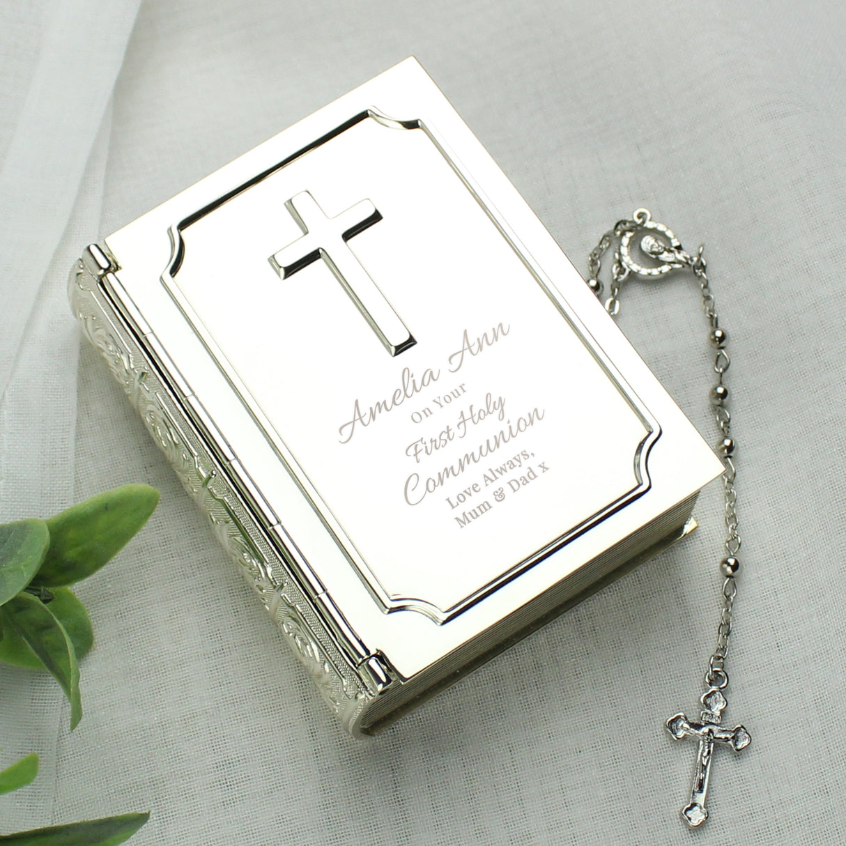 Personalised First Holy Communion Bible Trinket Box with Rosary Beads - Trinket Boxes at Gift Moments