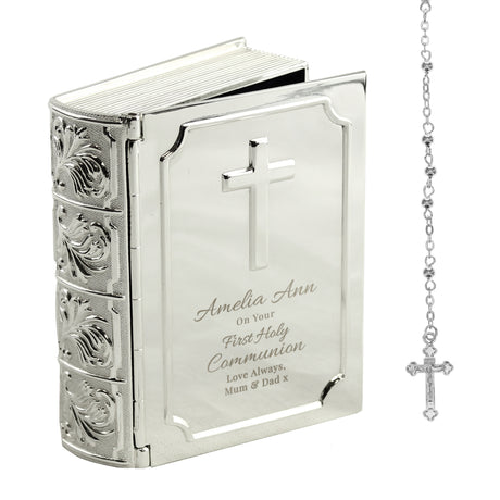 Personalised First Holy Communion Bible Trinket Box with Rosary Beads - Trinket Boxes at Gift Moments