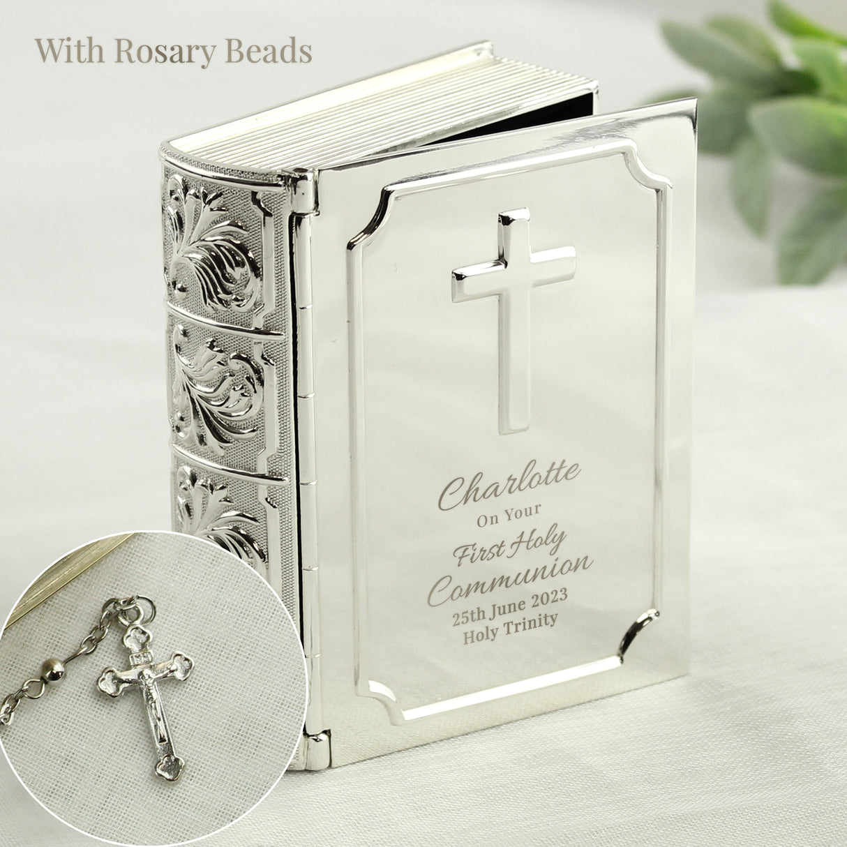 Personalised First Holy Communion Bible Trinket Box with Rosary Beads - Trinket Boxes at Gift Moments