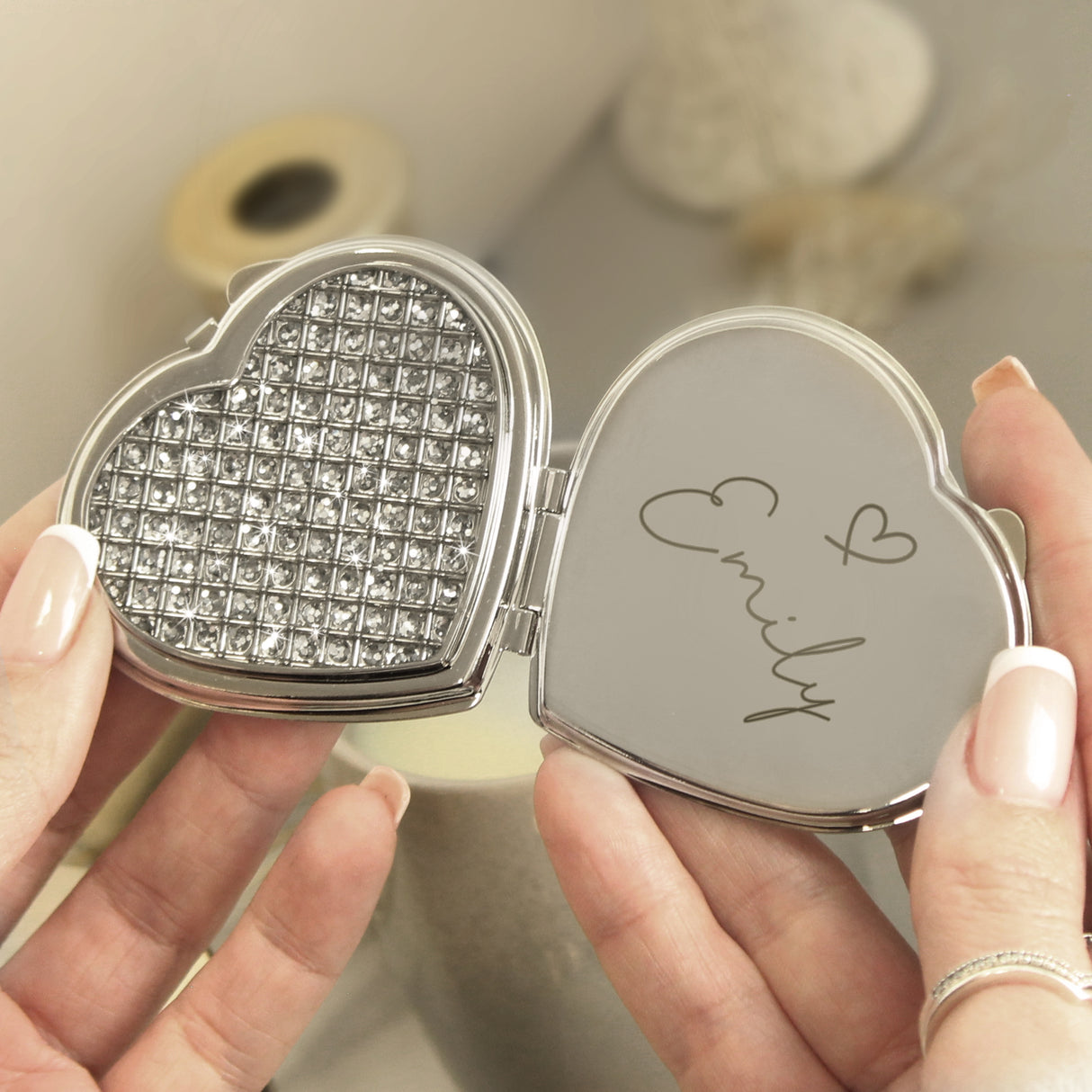 Personalised Diamante Heart Compact Mirror: 1 - Compact Mirrors By Gift Moments