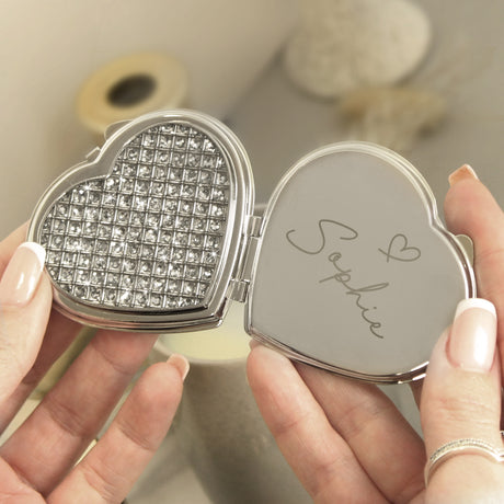 Personalised Diamante Heart Compact Mirror - Compact Mirrors at Gift Moments