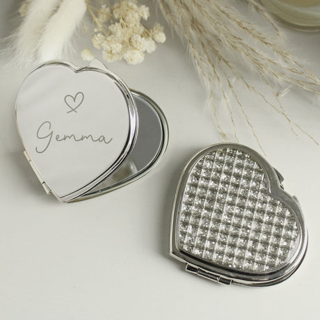 Personalised Diamante Heart Compact Mirror - Compact Mirrors at Gift Moments