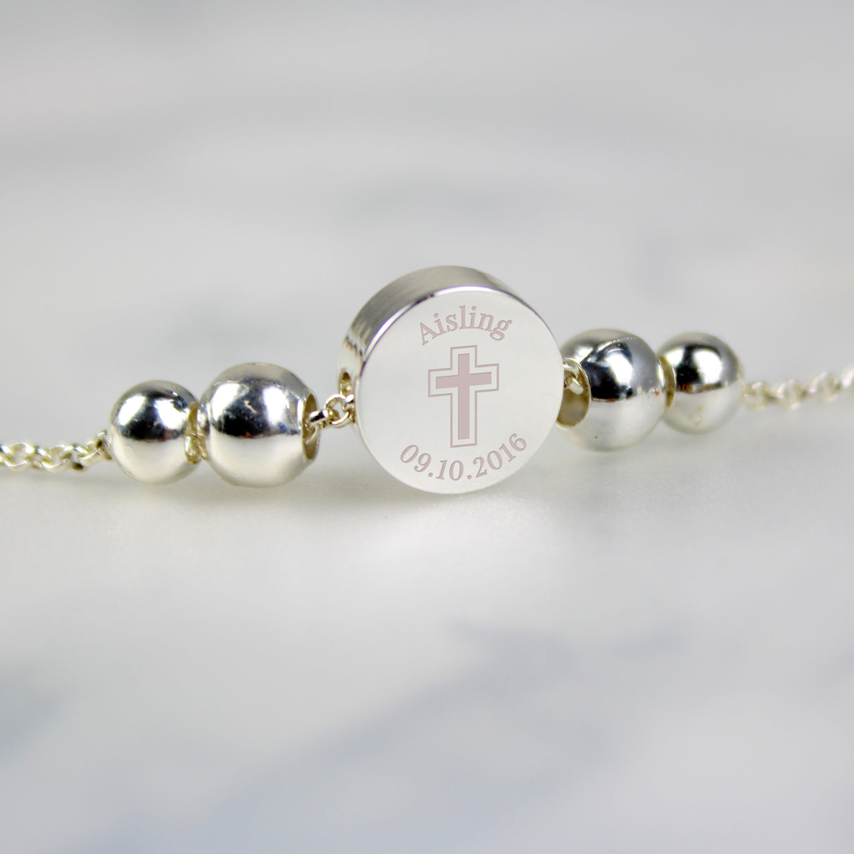 Personalised Silver Plated Cross Round Bracelet Default Title - Jewellery at Gift Moments