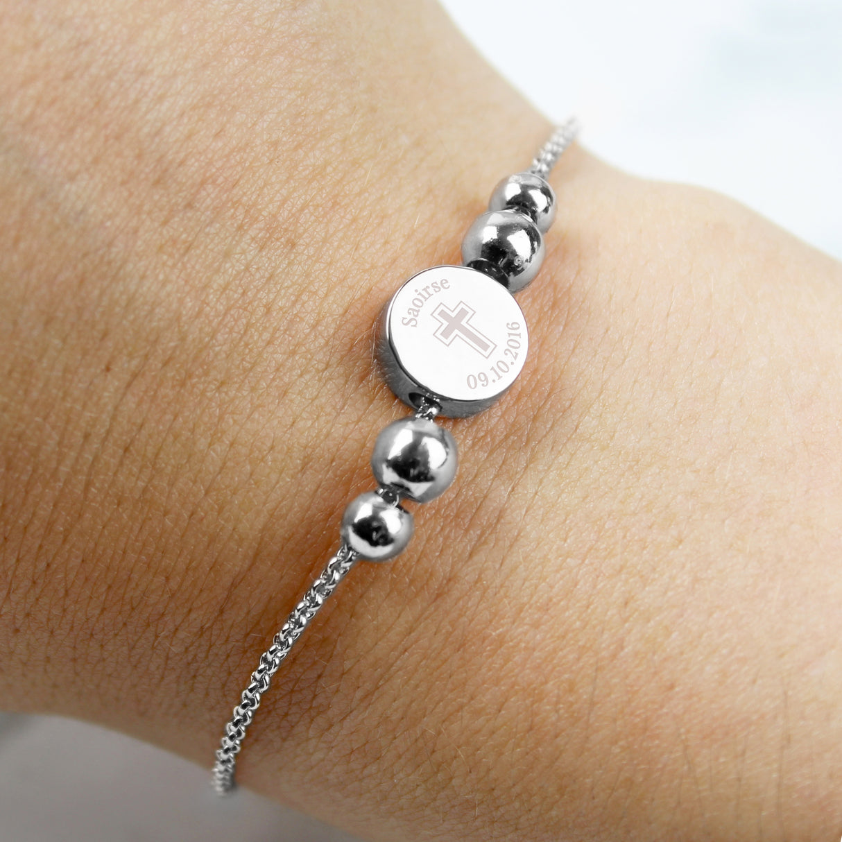 Personalised Silver Plated Cross Round Bracelet - Jewellery at Gift Moments