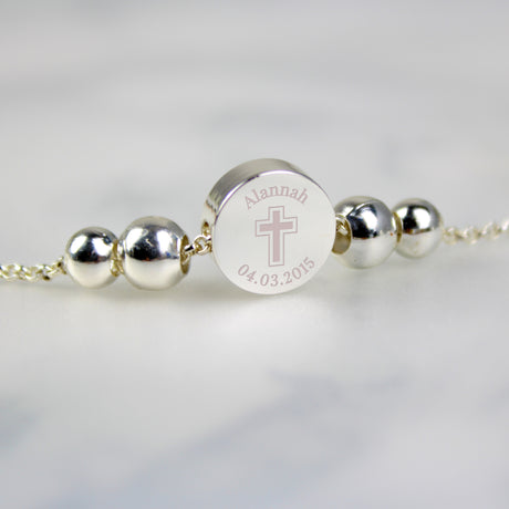 Personalised Silver Plated Cross Round Bracelet - Jewellery at Gift Moments