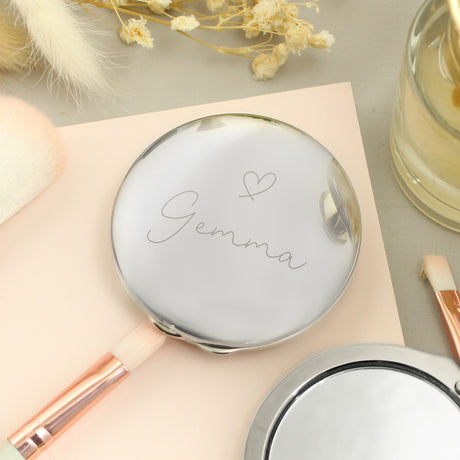 Personalised Silver Heart Motif Round Compact Mirror - Compact Mirrors at Gift Moments