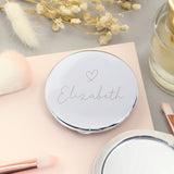 Personalised Silver Heart Motif Round Compact Mirror - Compact Mirrors at Gift Moments