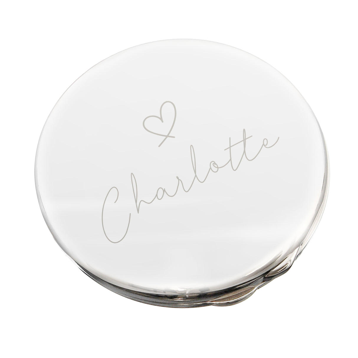 Personalised Silver Heart Motif Round Compact Mirror - Compact Mirrors at Gift Moments