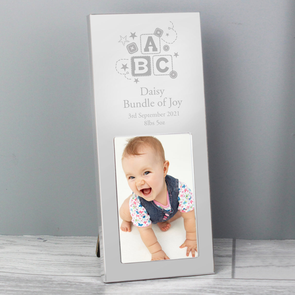 Personalised ABC Small Silver Photo Frame 2x3 - Photo Frames at Gift Moments