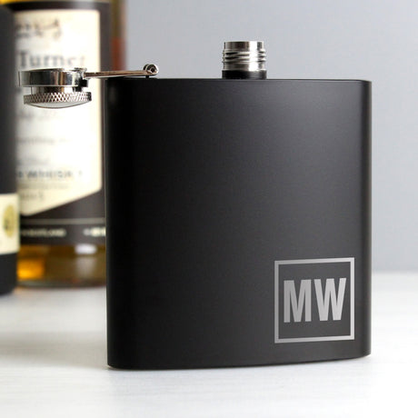 Personalised Initials Black Hip Flask - Hip Flasks at Gift Moments